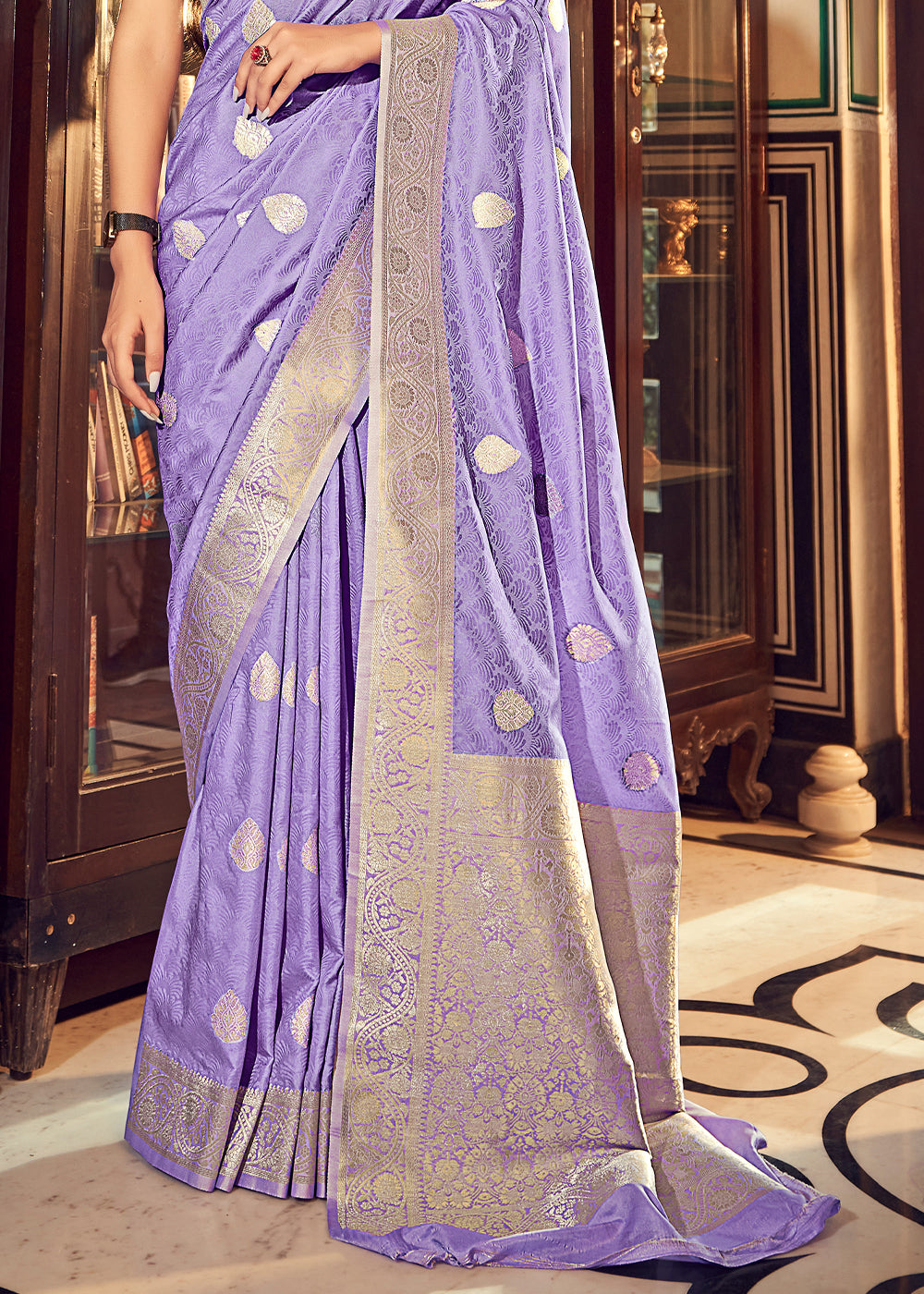 East Side Purple Banarasi Woven Satin Silk Saree