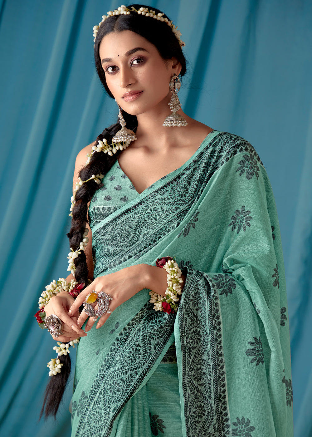 Summer Green Woven Banarasi Linen Silk Saree