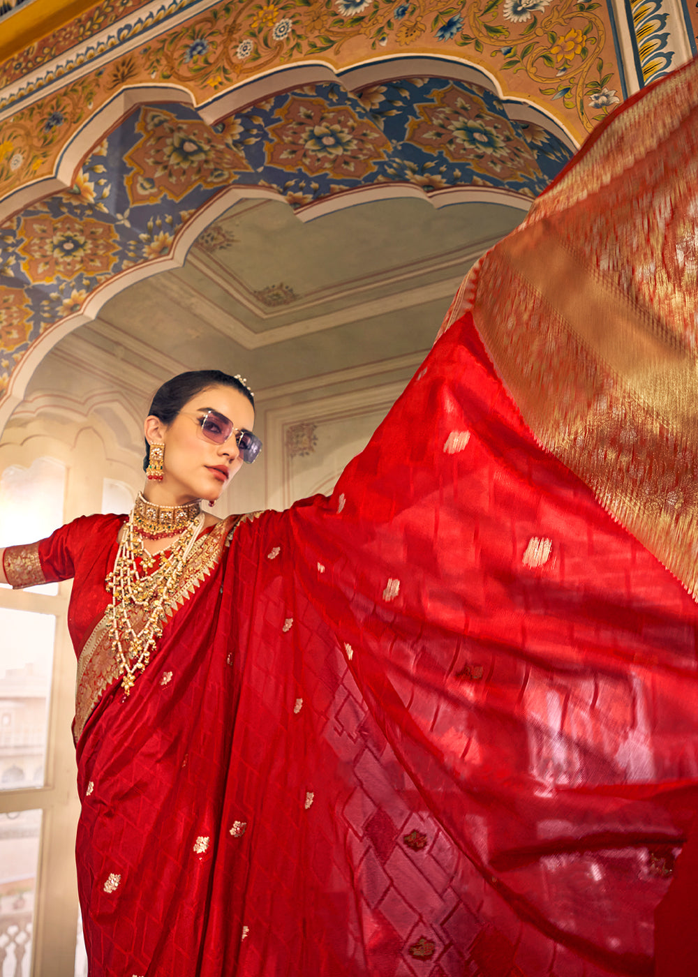 Rusty Red Woven Banarasi Satin Silk Saree