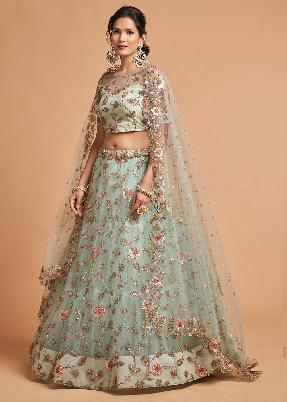 Edgewater Blue Designer Soft Net Lehenga Choli