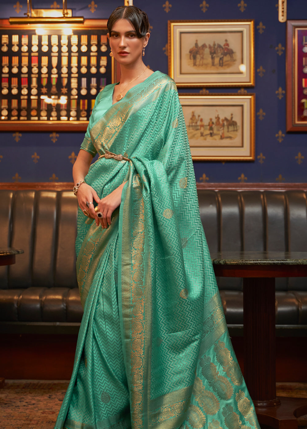 Forest Green Woven Banarasi Silk Saree