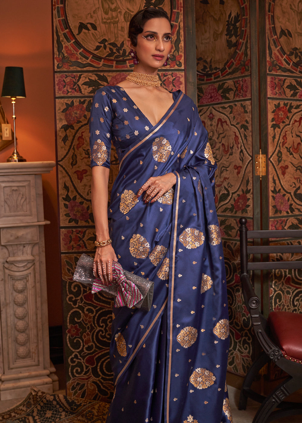 Amethyst Blue Woven Satin Silk Saree