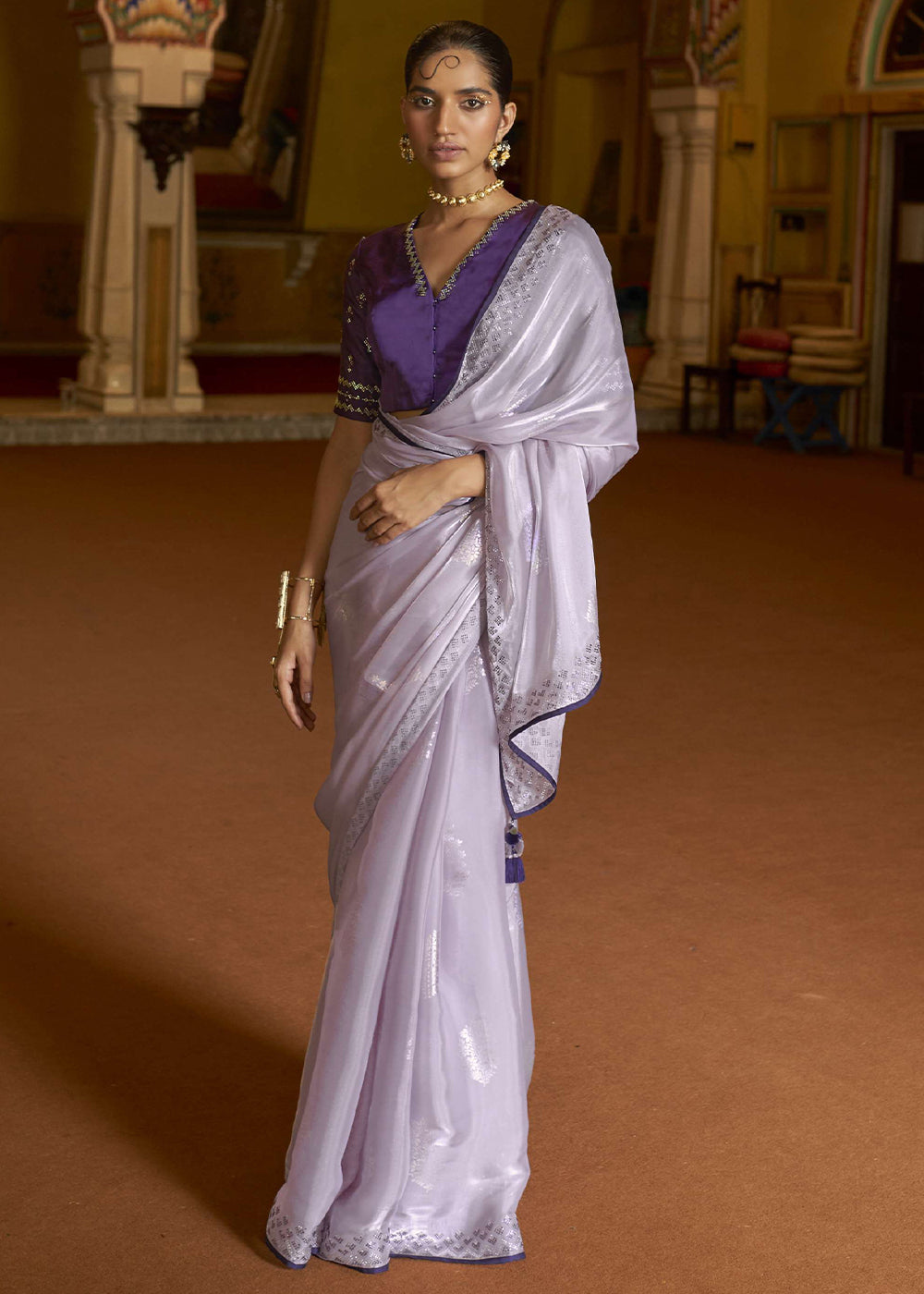 Lilac Luster Purple Organza Woven Silk Saree