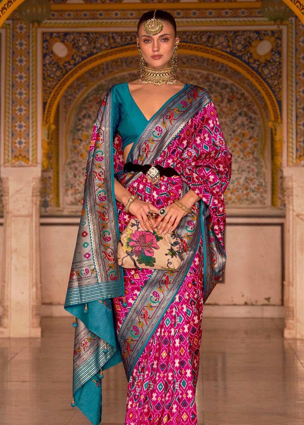 Cerise Pink Woven Patola Paithani  Silk Saree