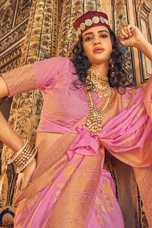 Mulberry Pink Woven Georgette Saree