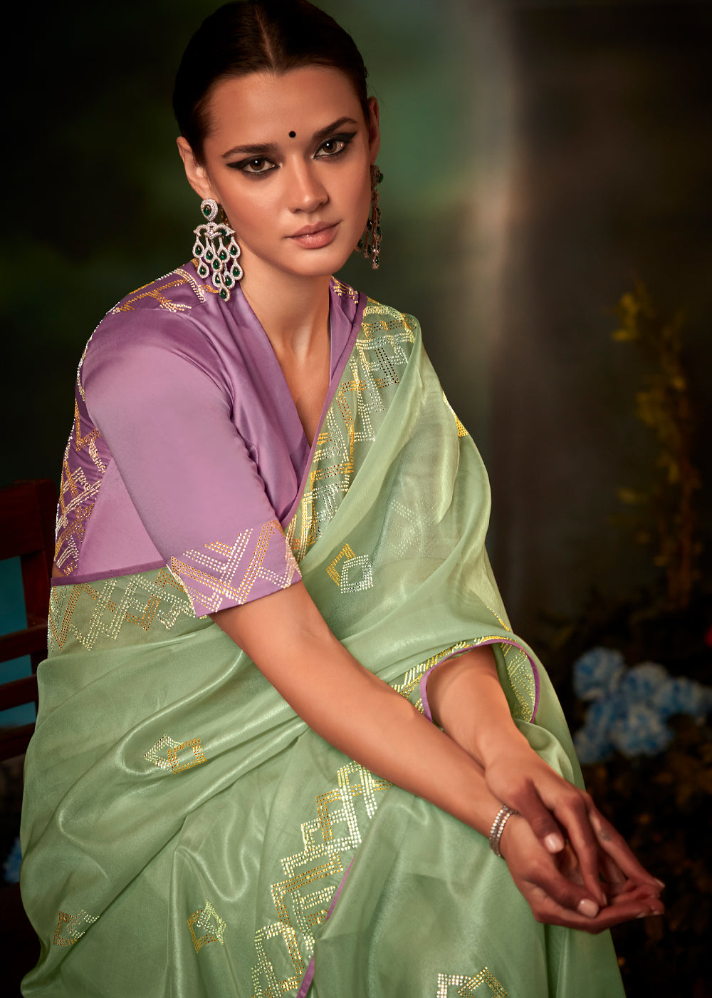 Rainee Green Woven Designer Organza Silk Saree