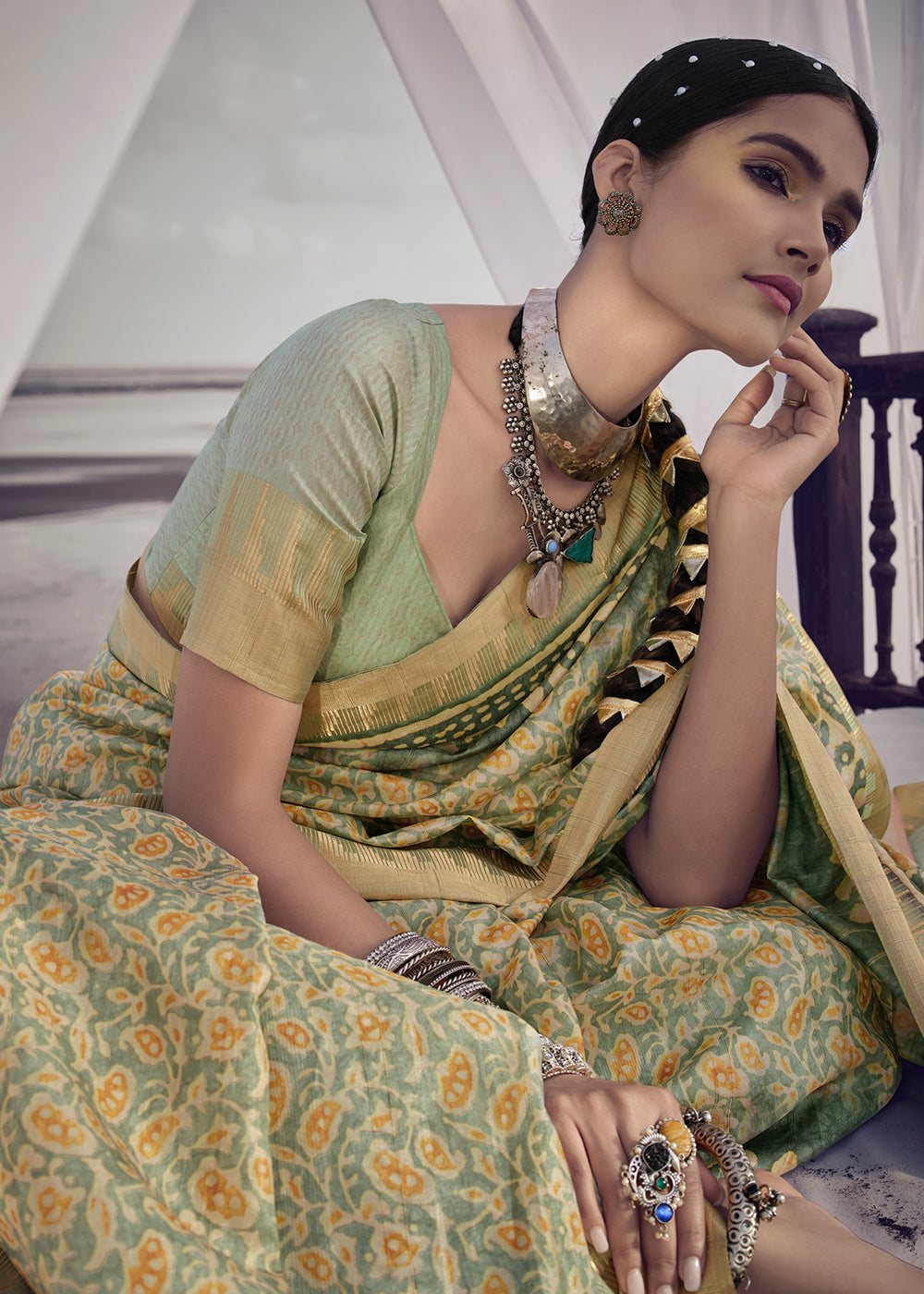 Deco Green Printed Designer Silk Saree