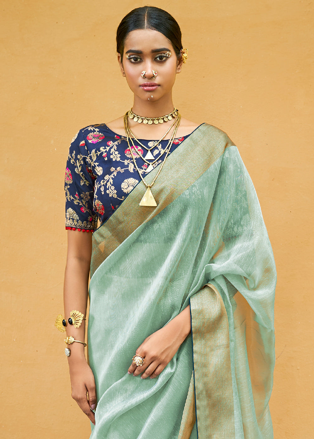 Summer Green Soft Tissue Organza Silk Saree