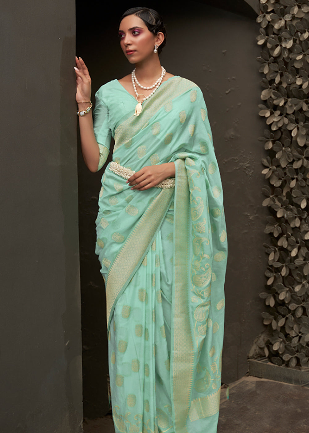 Shadow Green Woven Banarasi Chiffon Saree