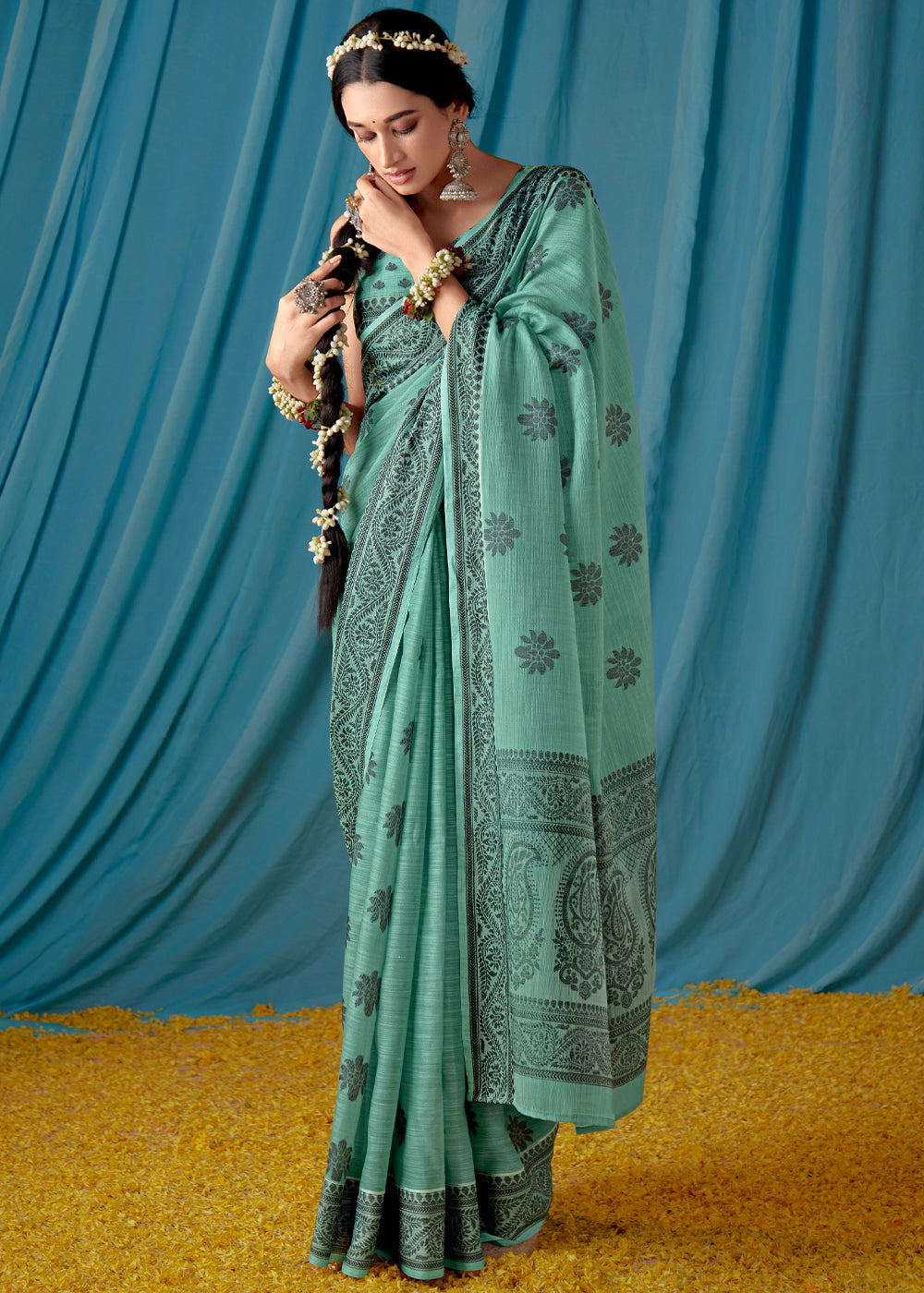 Summer Green Woven Banarasi Linen Silk Saree