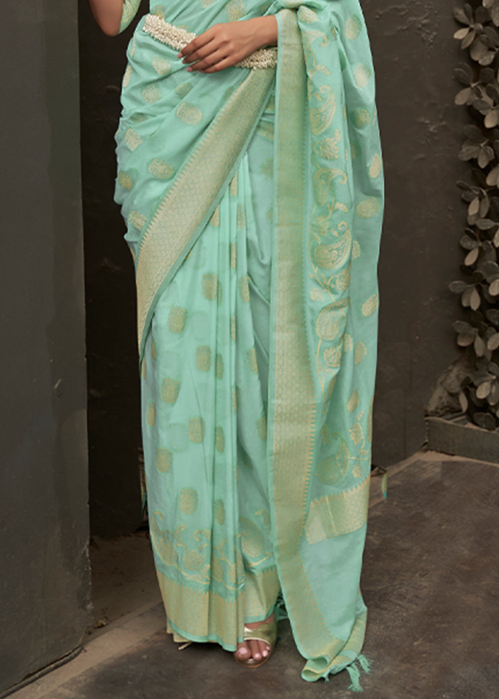 Shadow Green Woven Banarasi Chiffon Saree