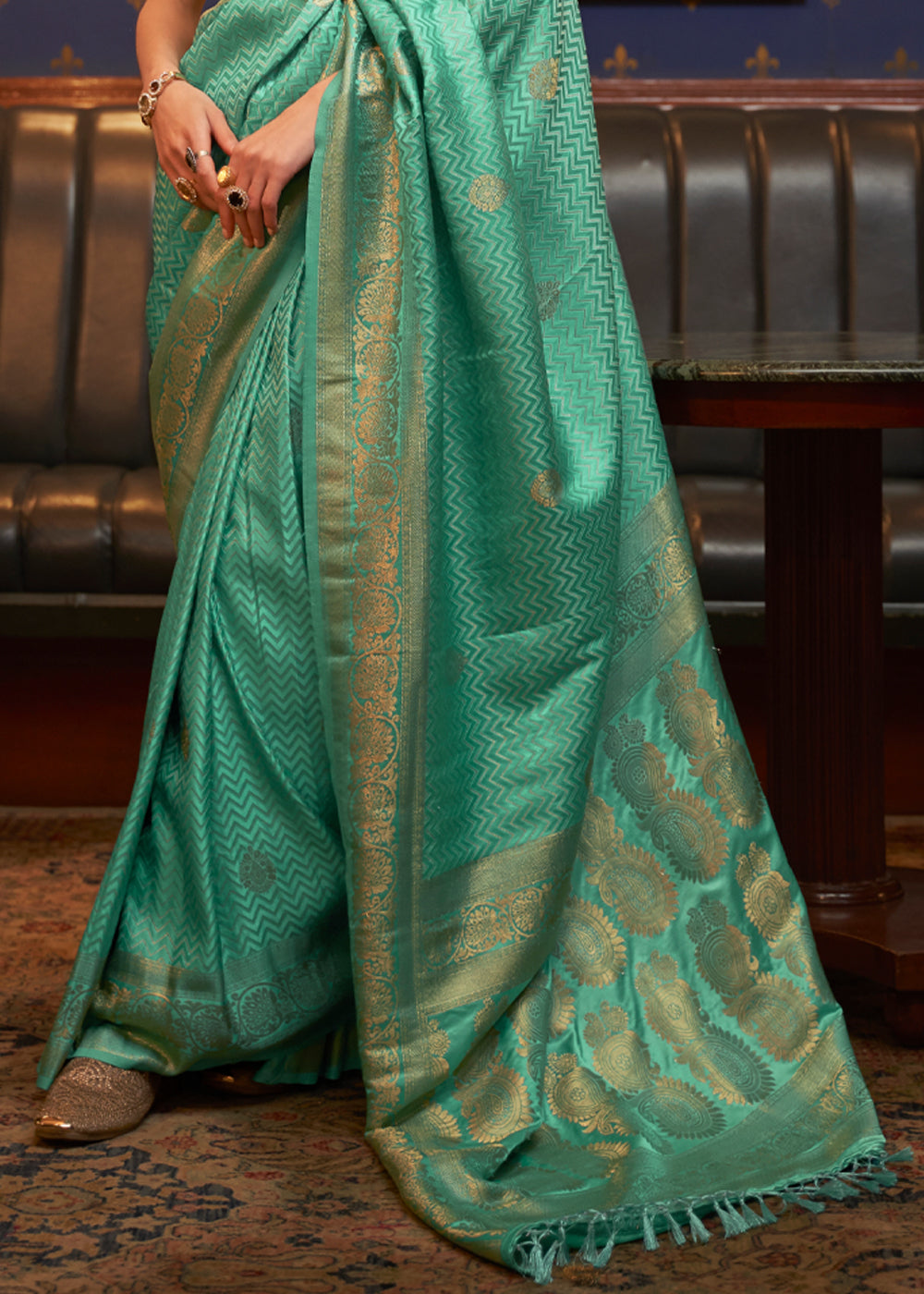 Forest Green Woven Banarasi Silk Saree