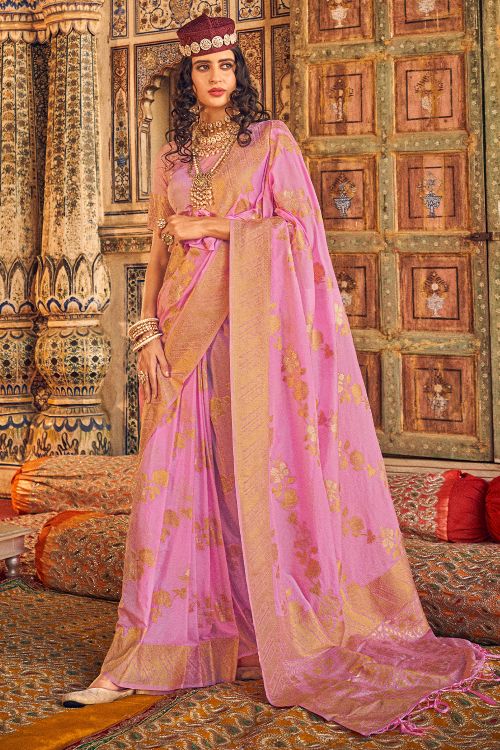 Mulberry Pink Woven Georgette Saree