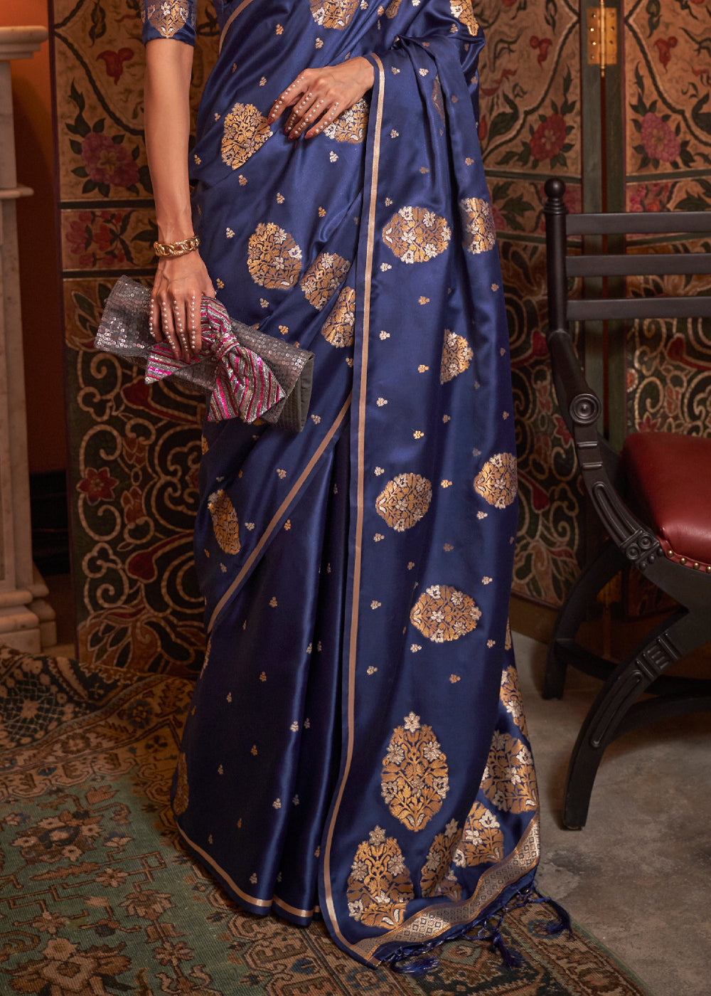 Amethyst Blue Woven Satin Silk Saree