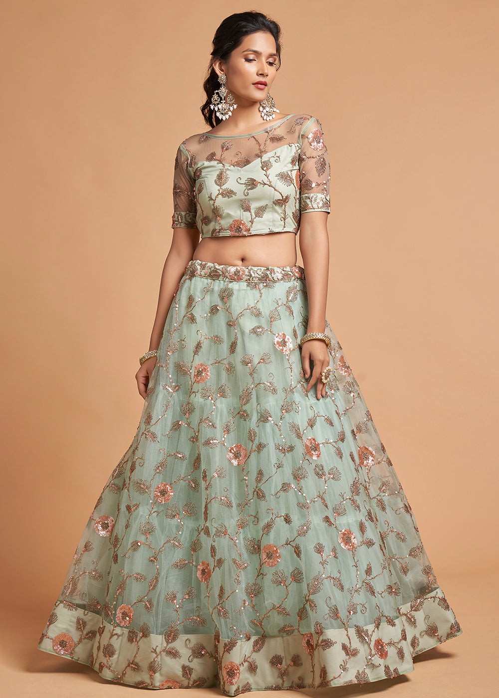 Edgewater Blue Designer Soft Net Lehenga Choli