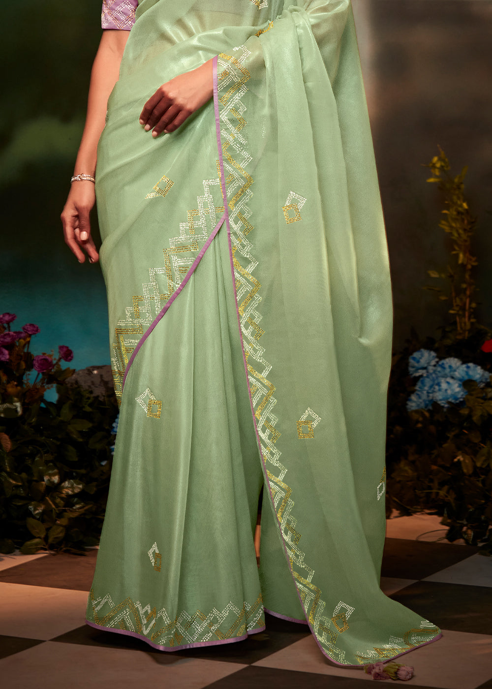 Rainee Green Woven Designer Organza Silk Saree