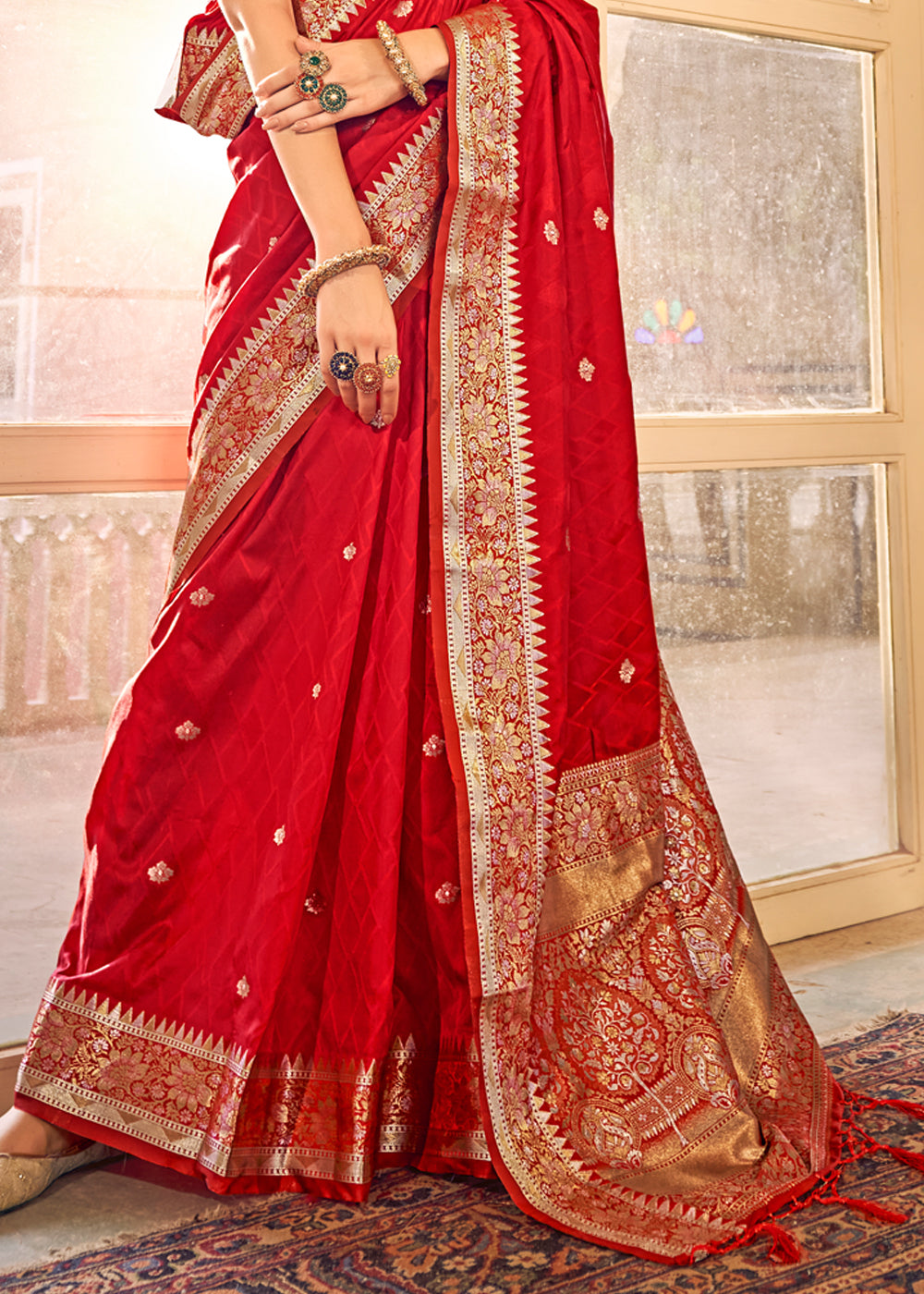 Rusty Red Woven Banarasi Satin Silk Saree