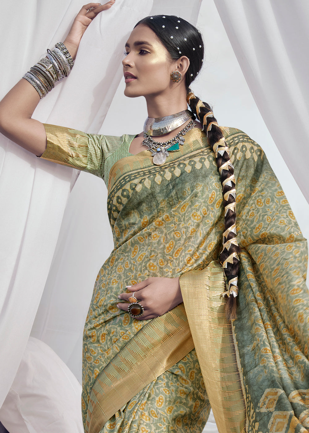 Deco Green Printed Designer Silk Saree