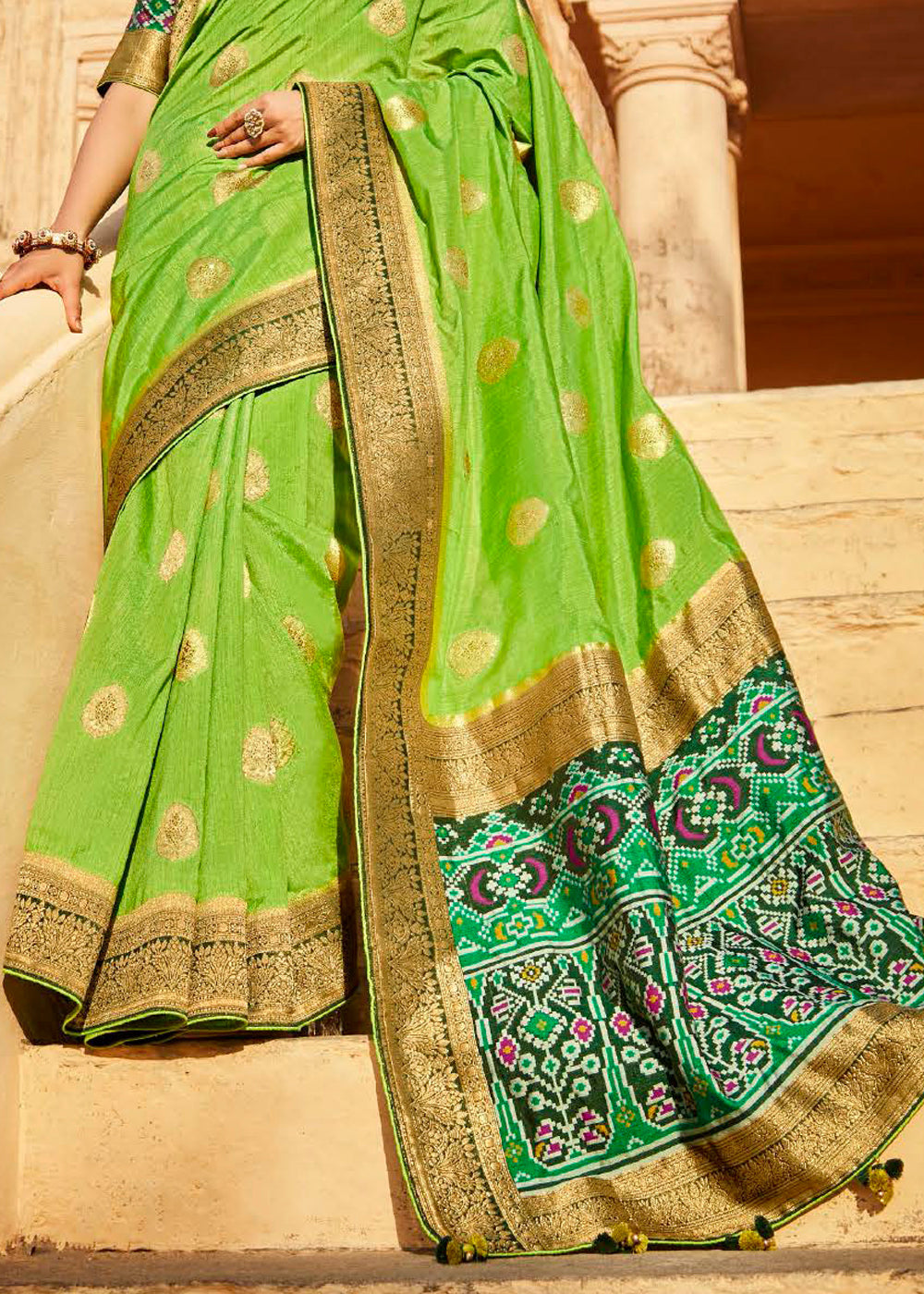 Atlantis Green Woven Patola Designer Silk Saree