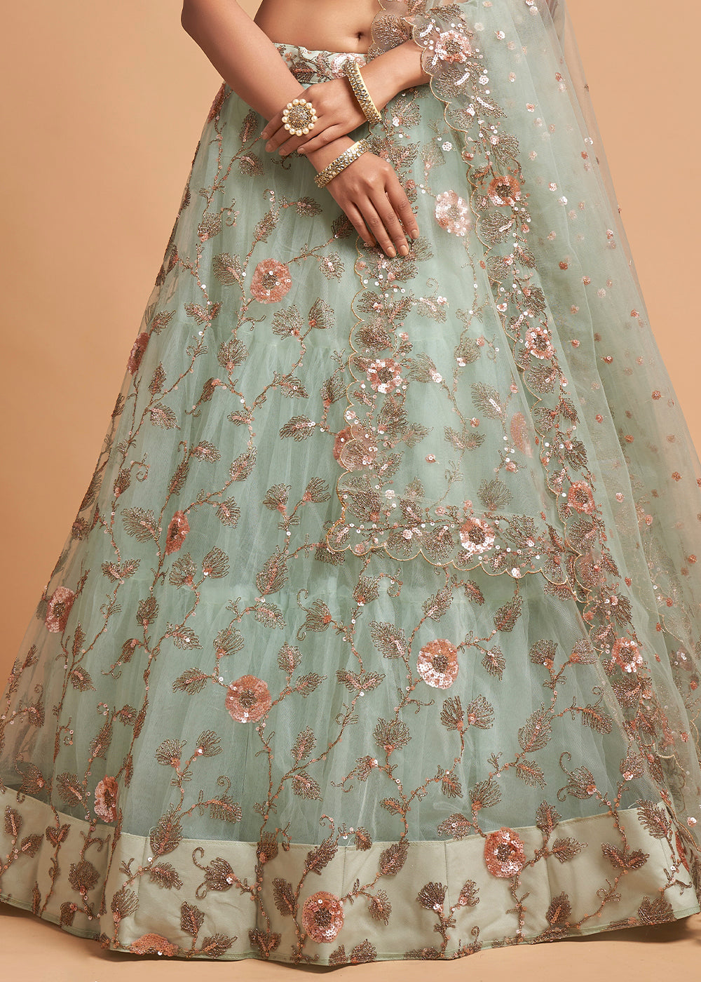 Edgewater Blue Designer Soft Net Lehenga Choli