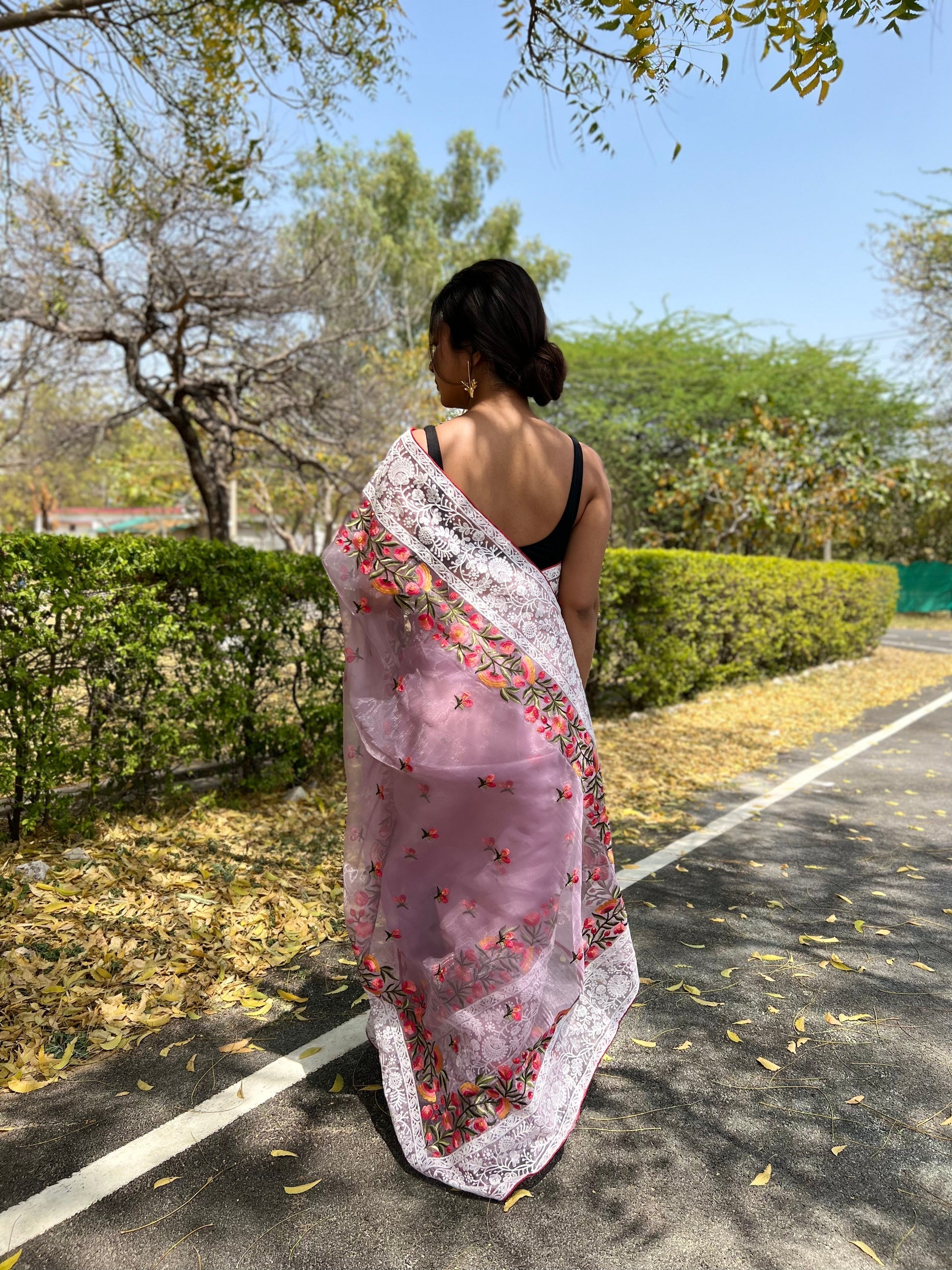 Flare Purple Lucknowi Chikankari Organza Silk Saree