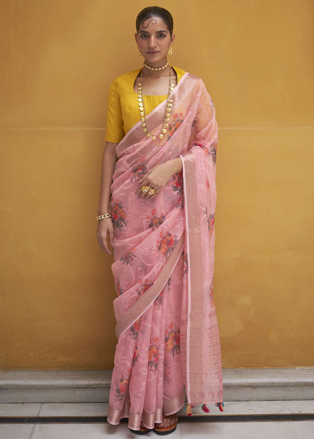 Your Pink Digital Print Organza Silk Saree