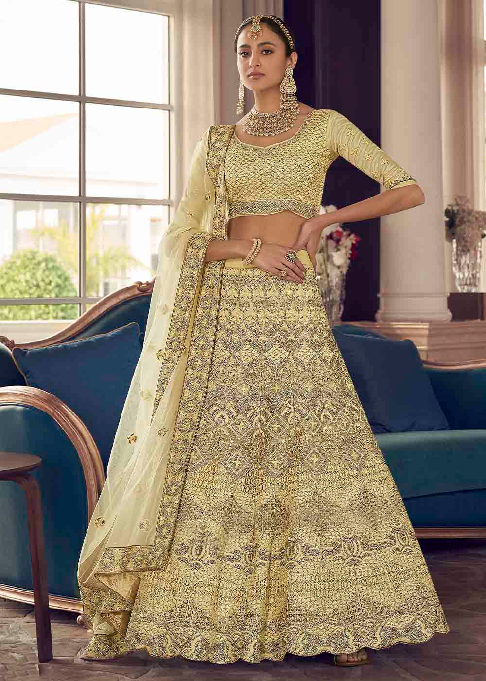 Primrose Yellow Crepe Lehenga Choli