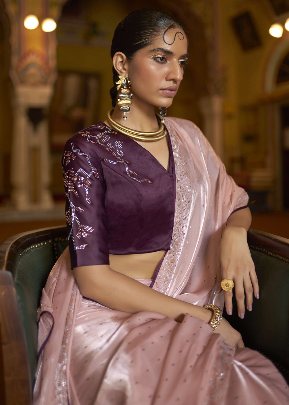 Rose Fog Pink Organza Woven Silk Saree