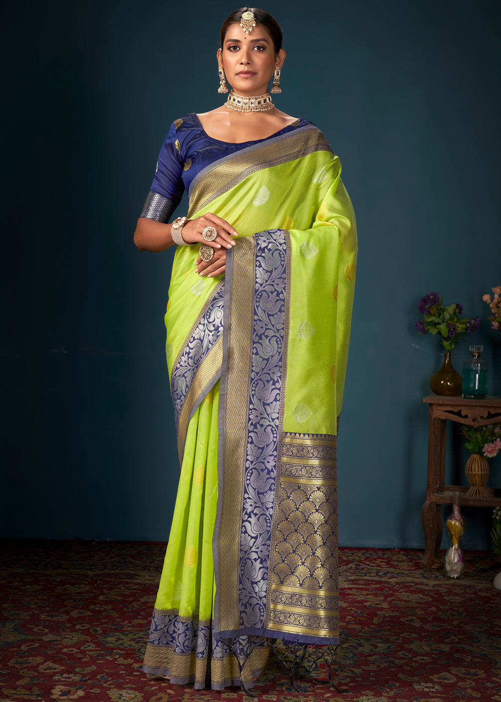 Atlantis Green and Blue Woven Banarasi Silk Saree