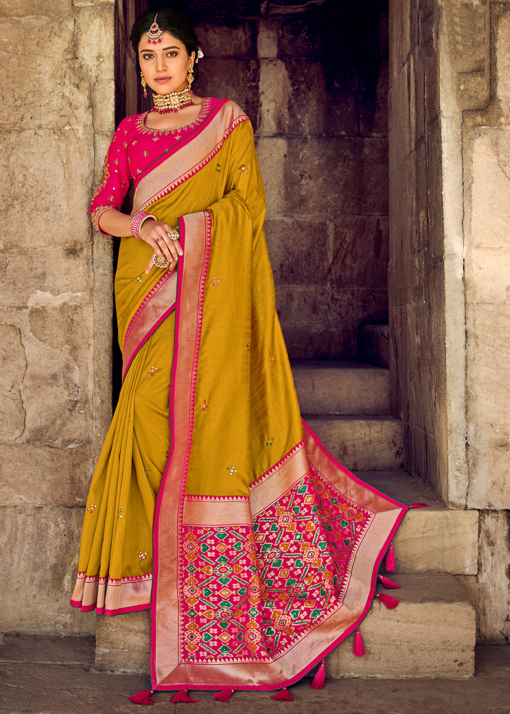 Dixie Yellow Banarasi Woven Silk Saree with Designer Blouse