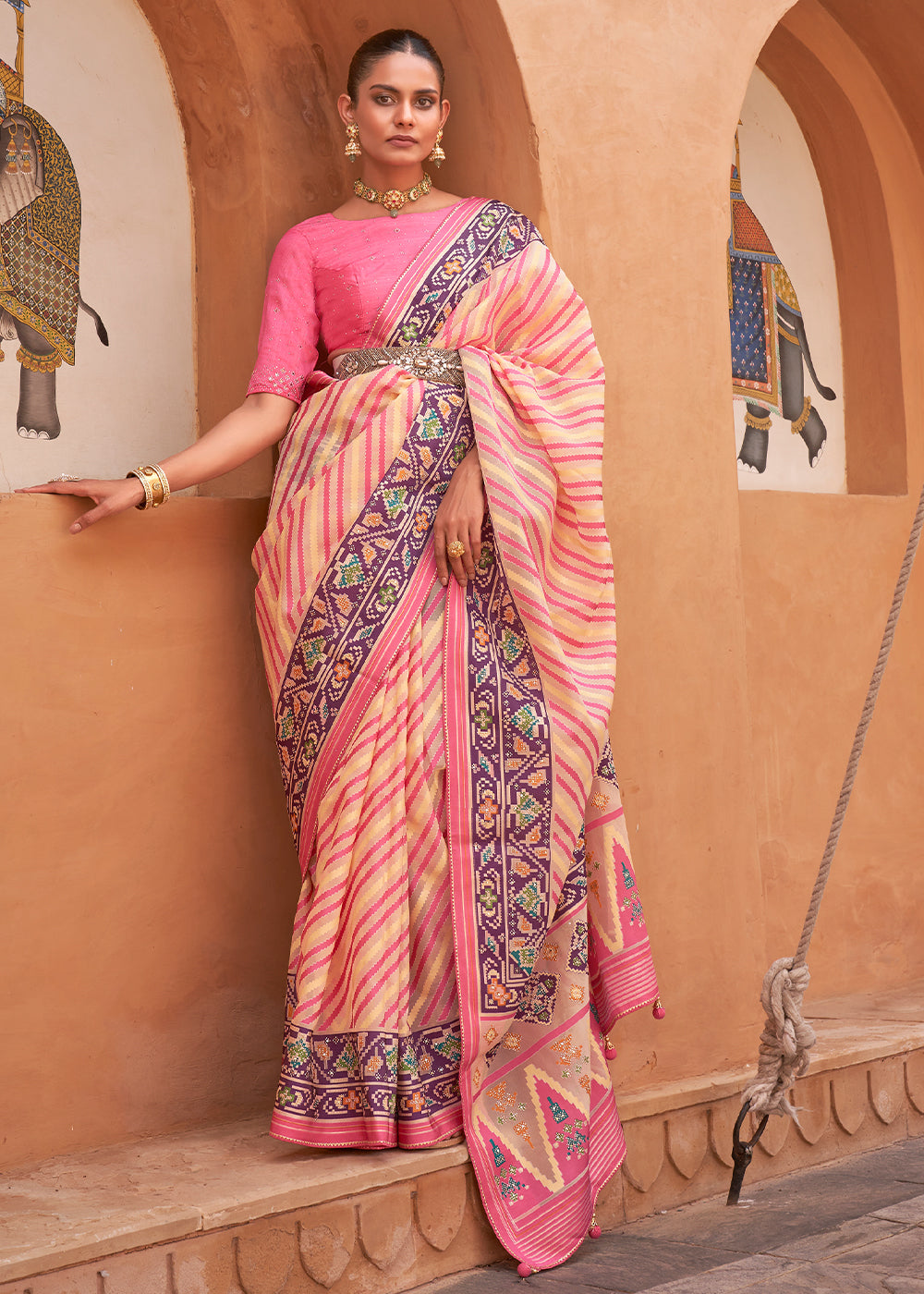 Cotton Candy Pink Patola Printed Tissue Silk Saree