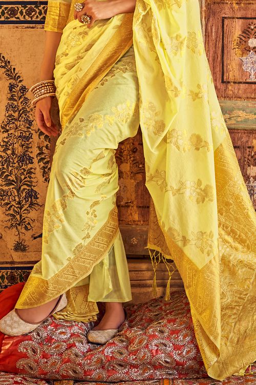 Old Gold Yellow Woven Georgette Saree