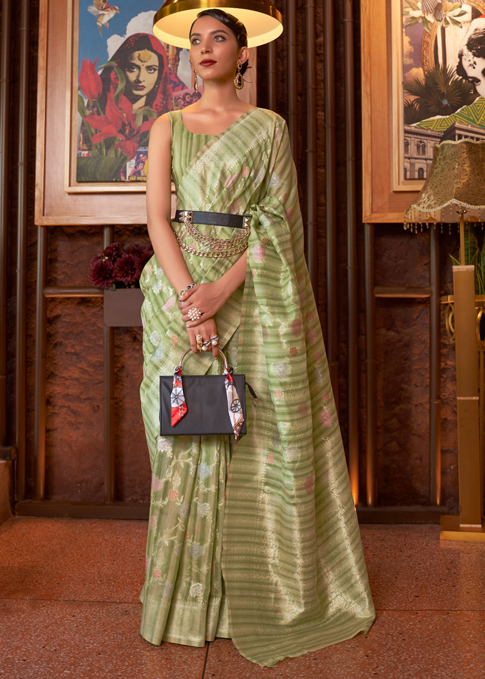 Green Smoke Woven Linen Silk Saree