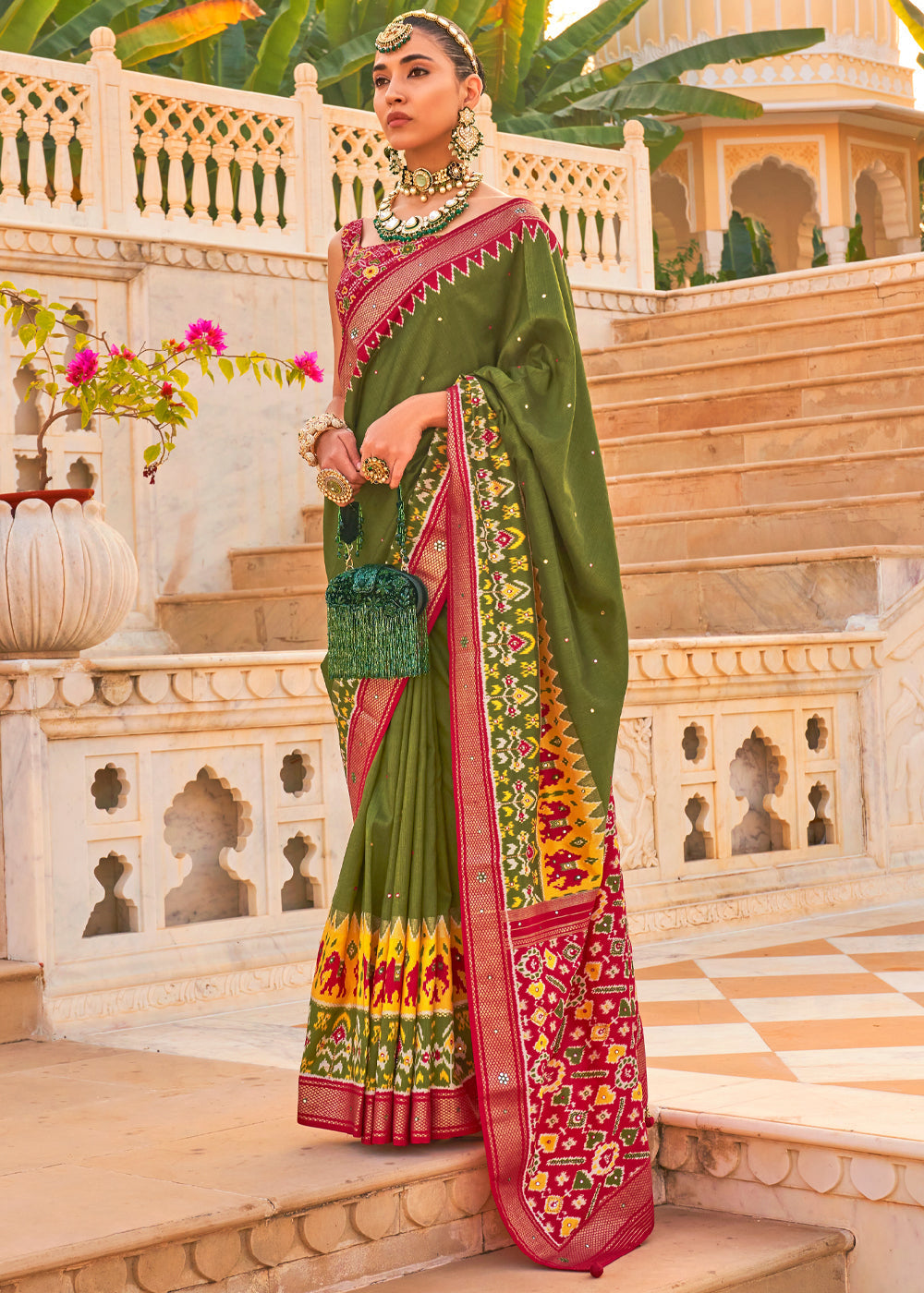 Costa Del Sol Green Woven Patola Silk Saree