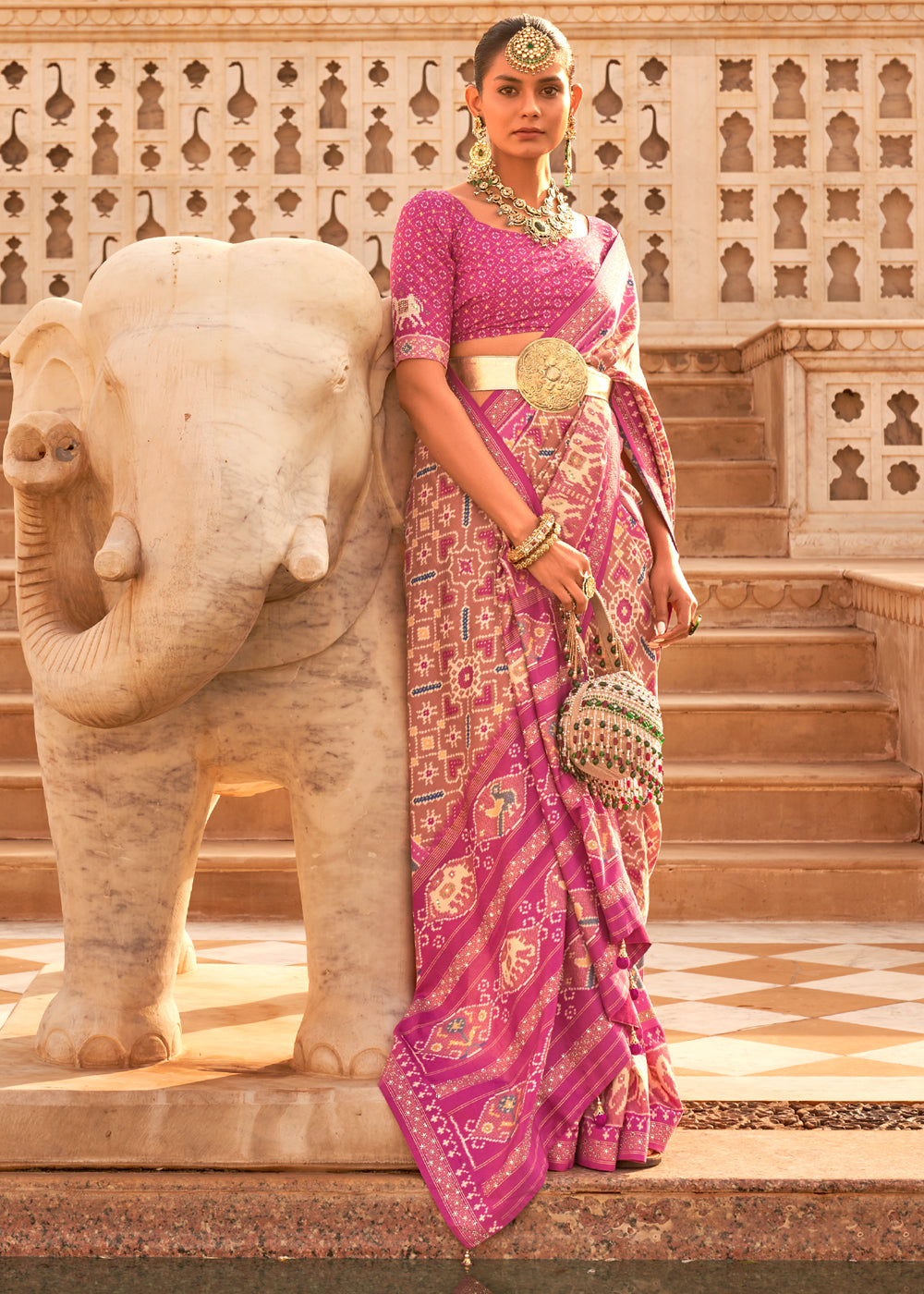 Jazzberry Jam Pink Woven Patola Silk Saree