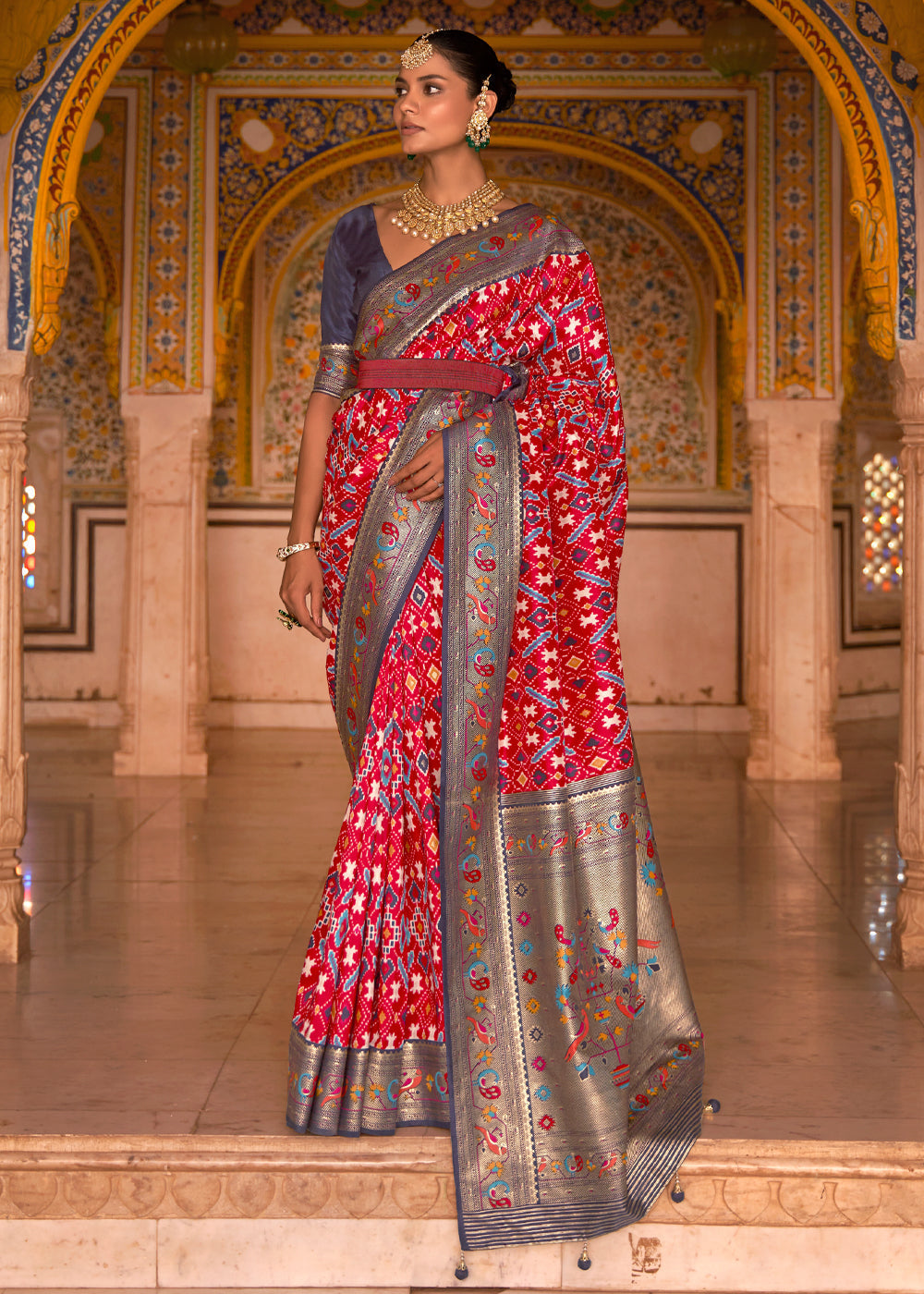 Alizarin Red Woven Patola Paithani  Silk Saree