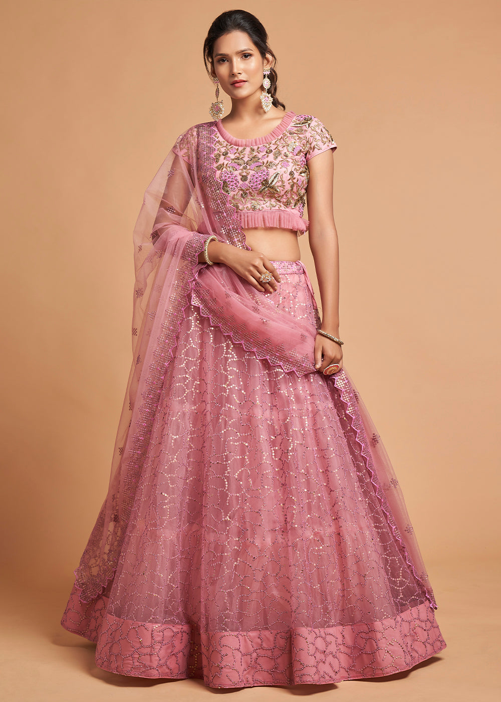 Wewak Pink Designer Soft Net Lehenga Choli