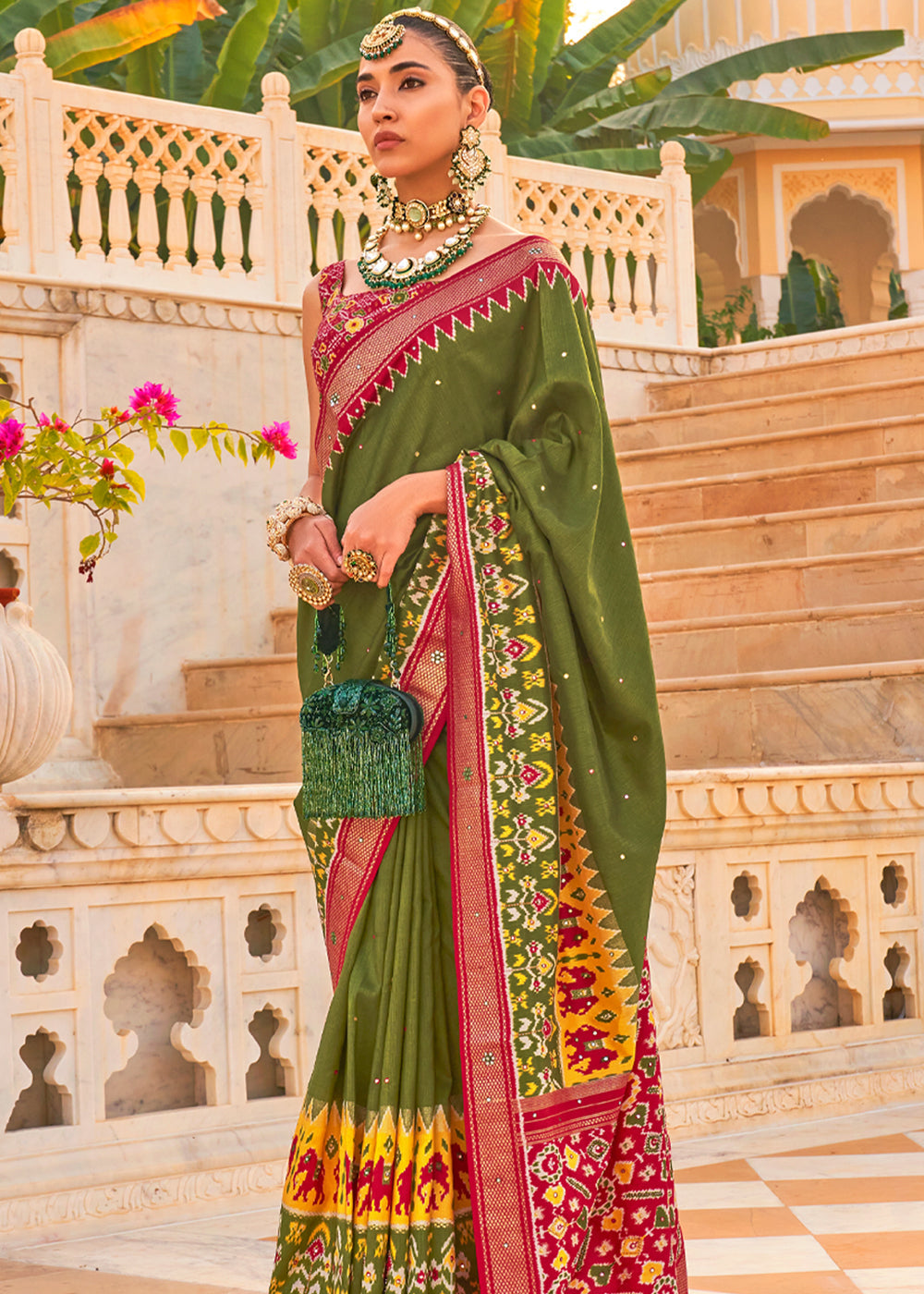 Costa Del Sol Green Woven Patola Silk Saree