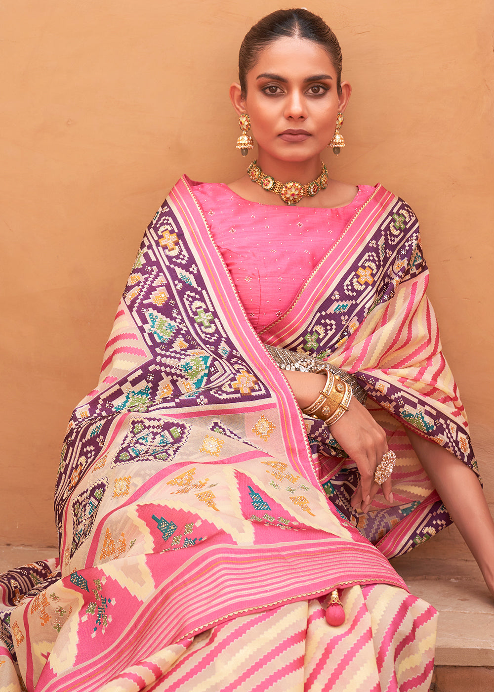 Cotton Candy Pink Patola Printed Tissue Silk Saree