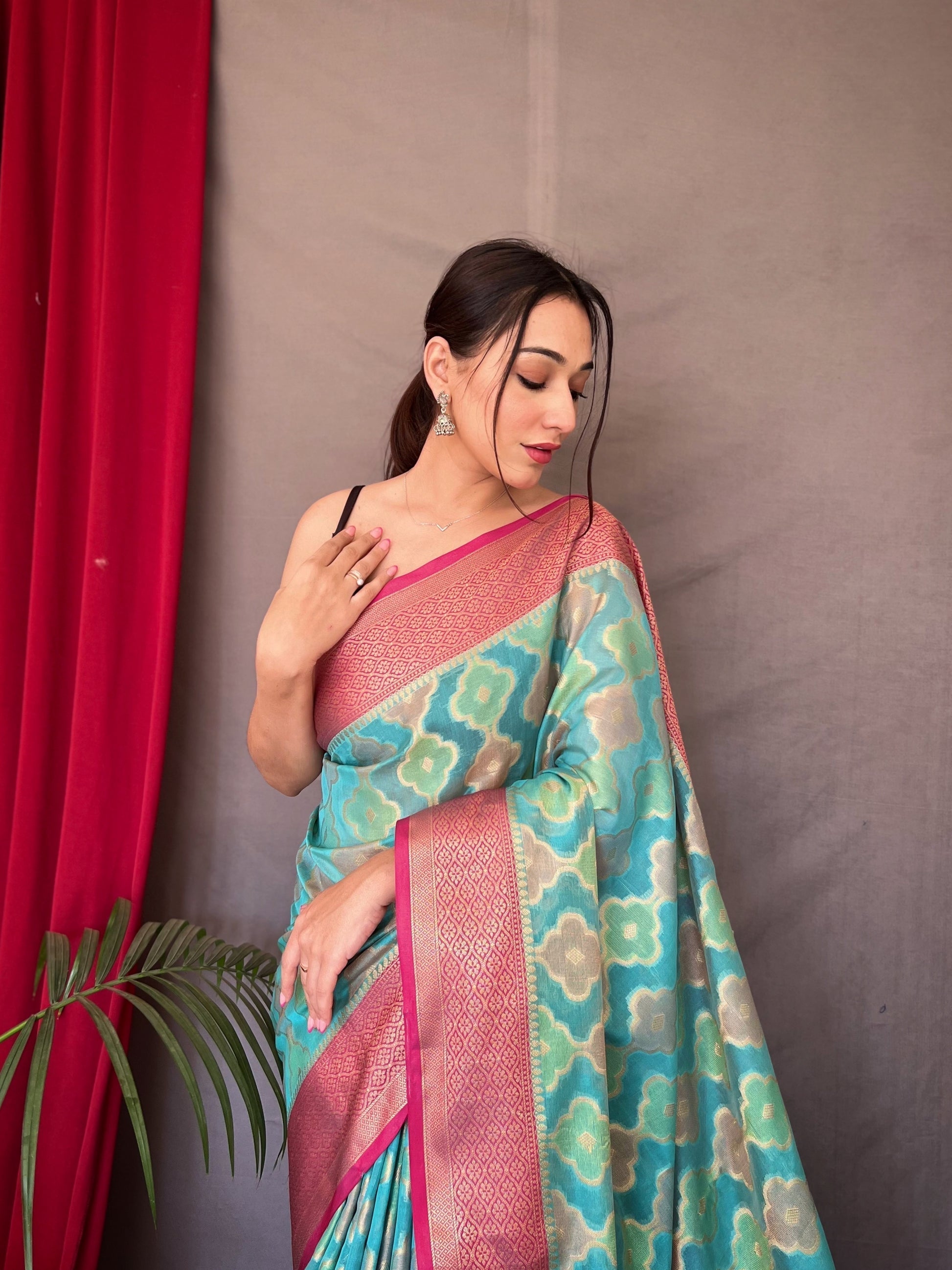 Glacier Blue Woven Organza Silk Saree