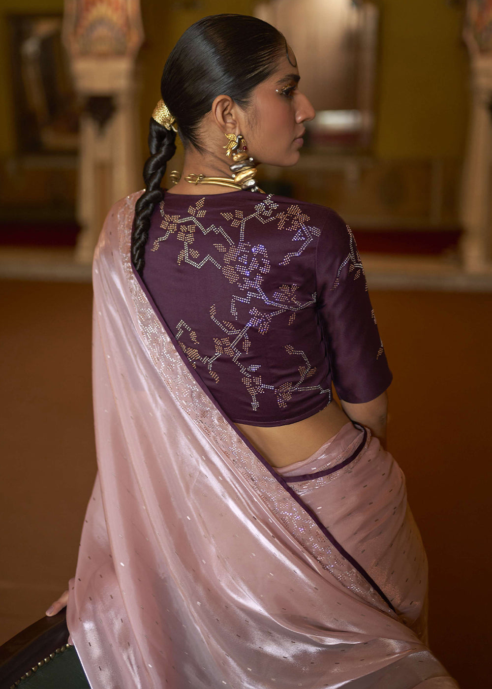 Rose Fog Pink Organza Woven Silk Saree