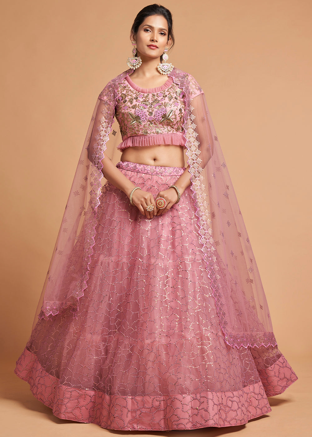 Wewak Pink Designer Soft Net Lehenga Choli