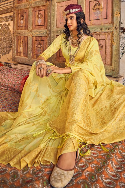 Old Gold Yellow Woven Georgette Saree