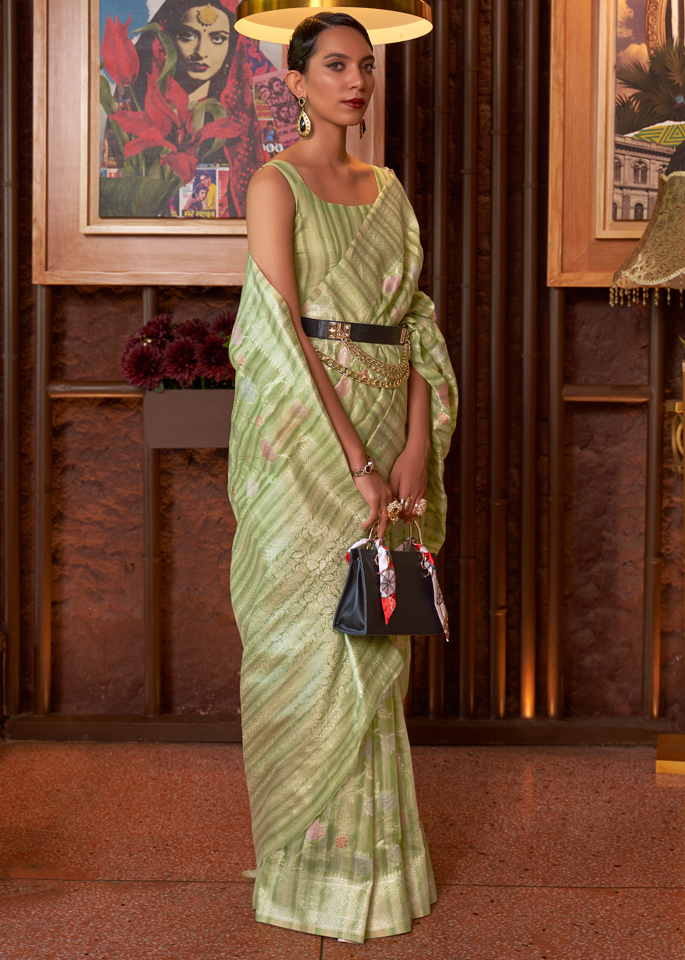 Green Smoke Woven Linen Silk Saree