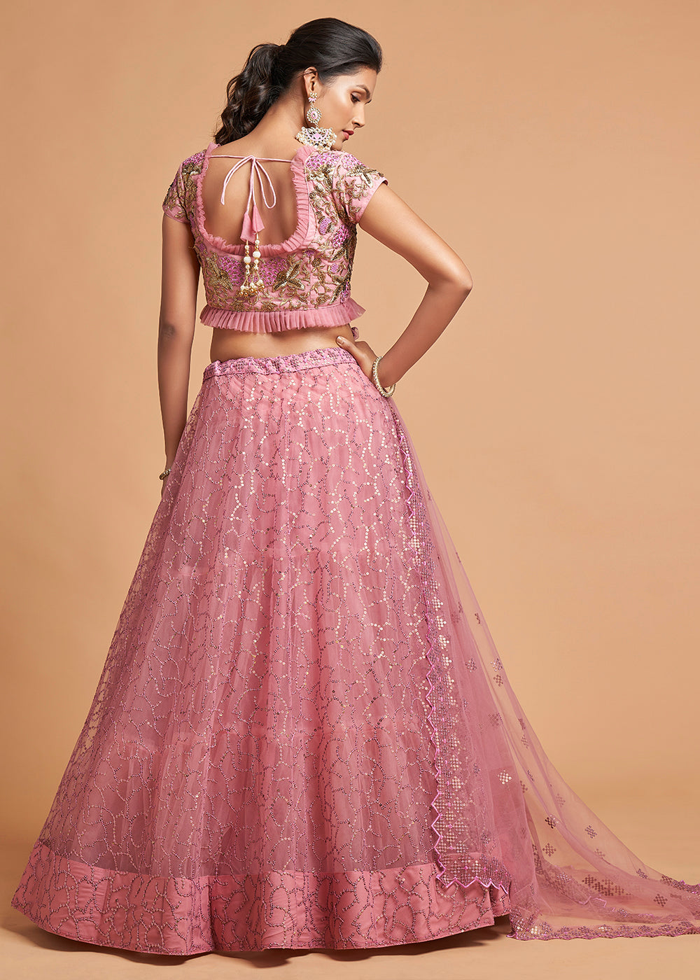 Wewak Pink Designer Soft Net Lehenga Choli