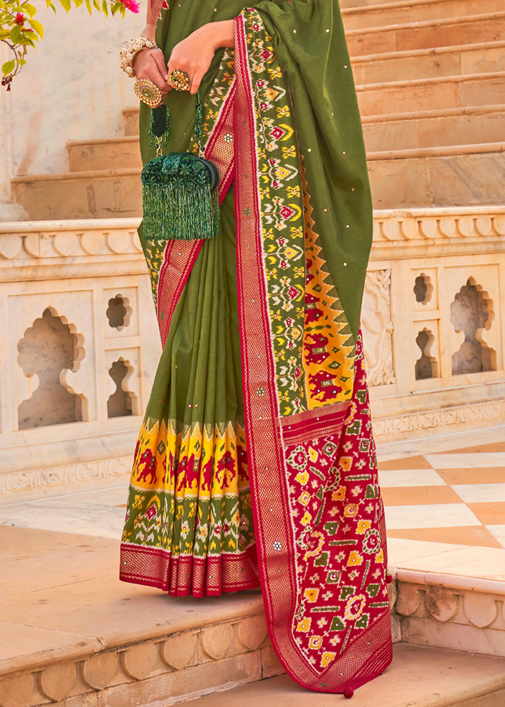 Costa Del Sol Green Woven Patola Silk Saree