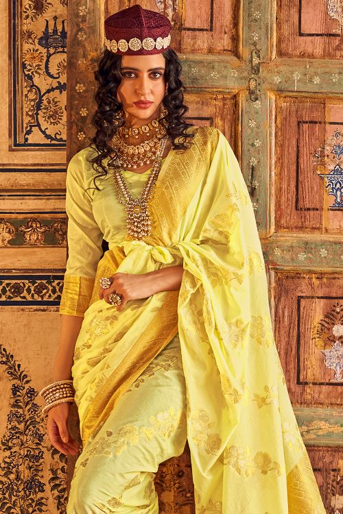 Old Gold Yellow Woven Georgette Saree