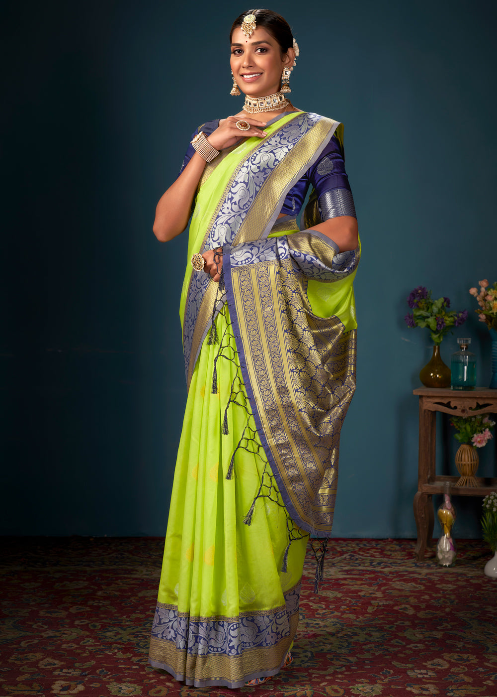 Atlantis Green and Blue Woven Banarasi Silk Saree