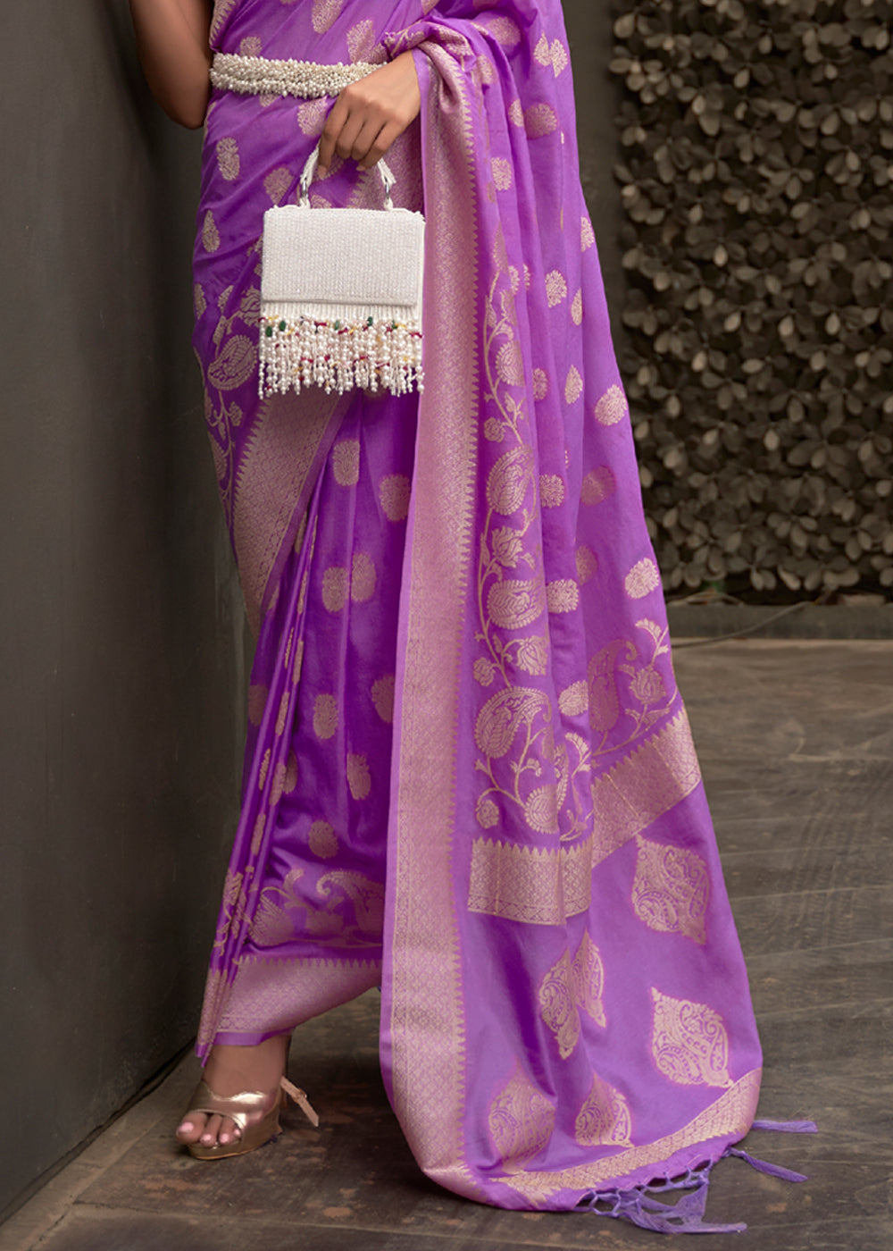 Purple Plum Woven Banarasi Chiffon Saree