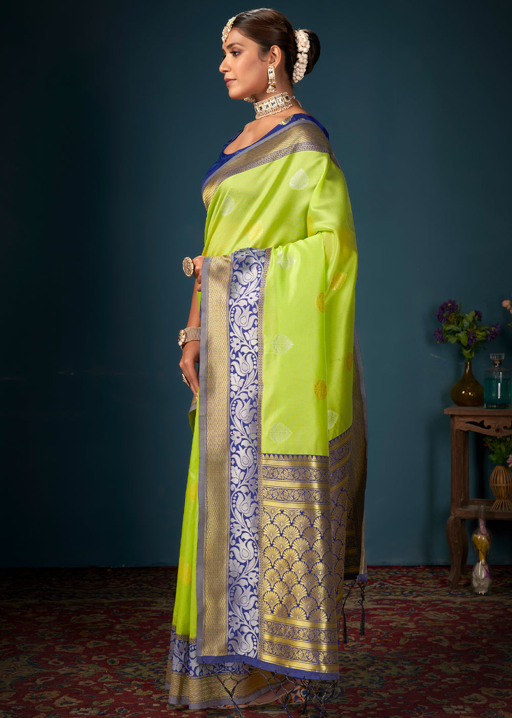 Atlantis Green and Blue Woven Banarasi Silk Saree